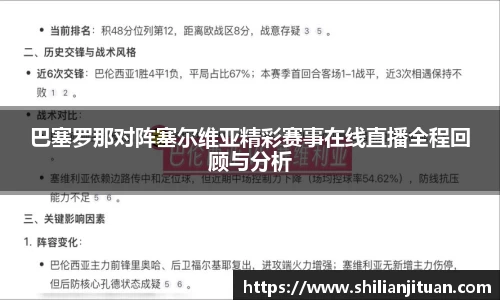 巴塞罗那对阵塞尔维亚精彩赛事在线直播全程回顾与分析